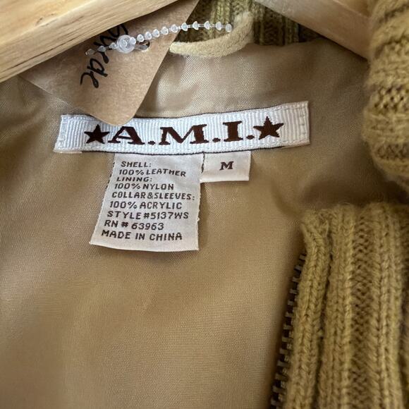 Vintage A.M.I. Tan Zip Up Zip Pockets Suede Sweater Knit Jacket #1276 Size M - Picture 5 of 5